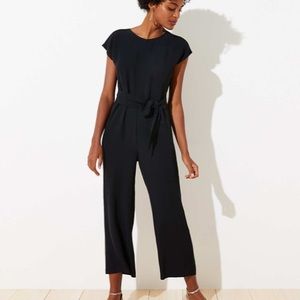 LOFT Black V Back Tie Waist Jumpsuit